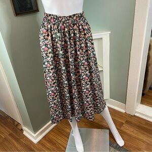 SHEIN Floral A-Line MIDI Skirt Black Pink Small S